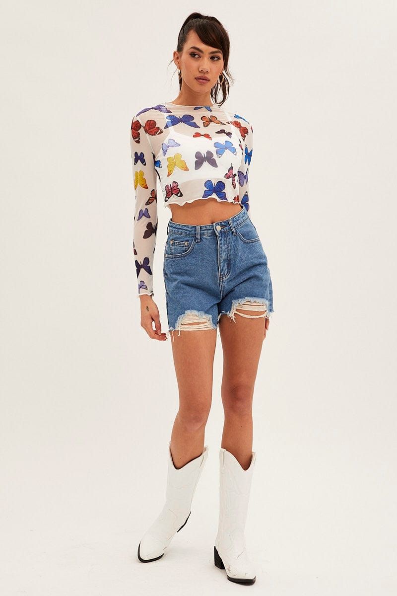 White Mesh Long Sleeve Crop Top sold by Ally Fashion product image thumbnail 2