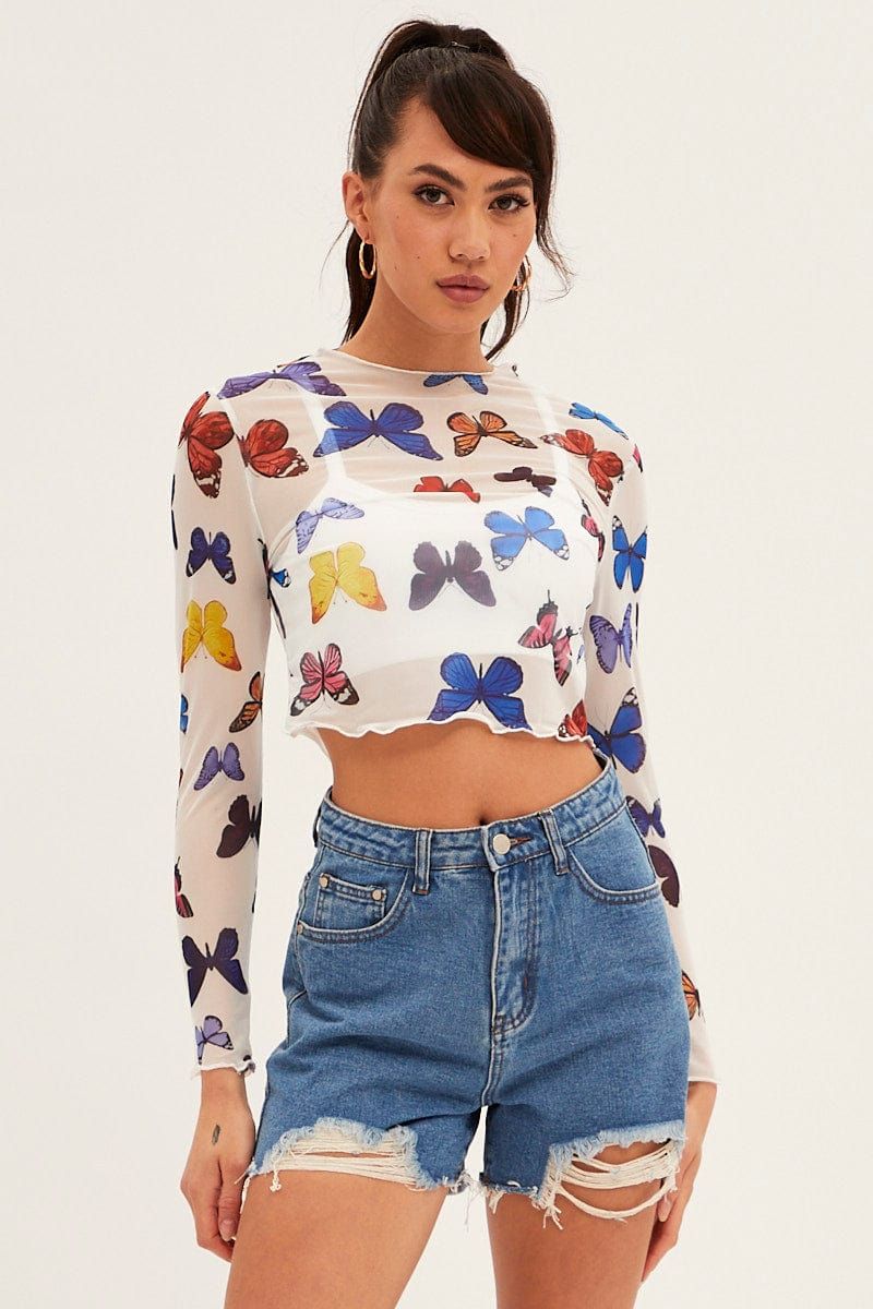 White Mesh Long Sleeve Crop Top sold by Ally Fashion product image thumbnail 3