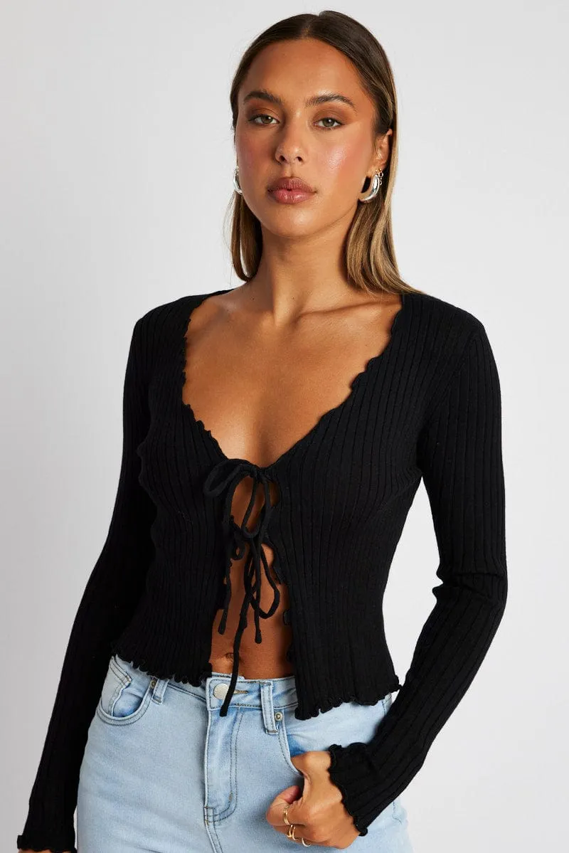 Black Tie Up Cardigan Long Sleeve sold by Ally Fashion product image thumbnail 3