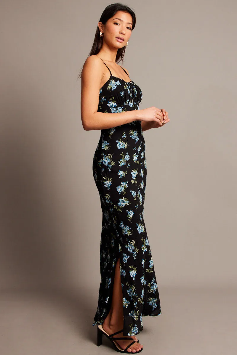 Black Floral Midi Dress Gathering Bust Sleeveless sold by Ally Fashion product image thumbnail 3