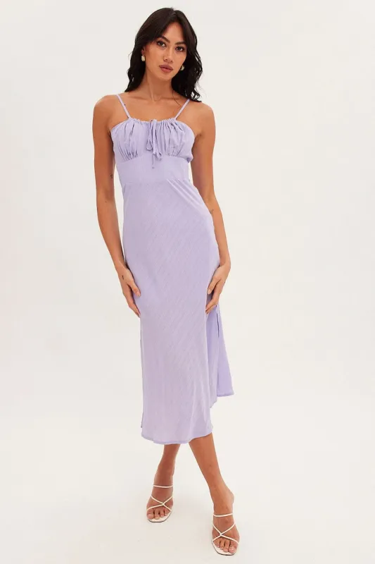 Purple Midi Dress Sleeveless Ruched Bust sold by Ally Fashion