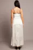 White Maxi Dress Contrast lace Trim Satin Dress sold by Ally Fashion