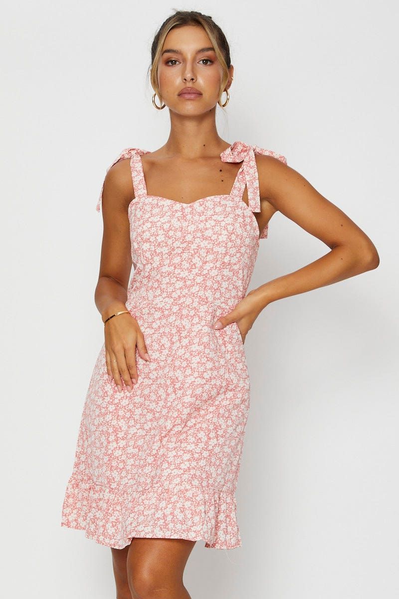 Print Mini Dress Sleeveless Tie Shoulder sold by Ally Fashion