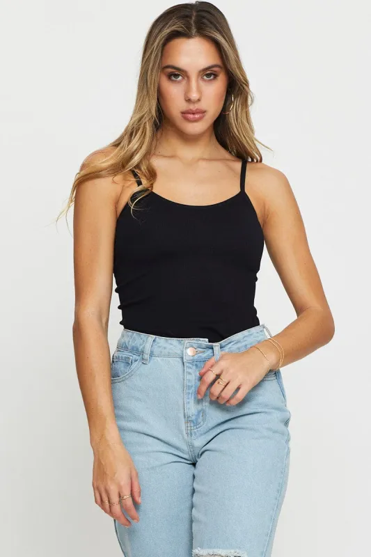 Black Singlet Top Round Neck Seamless sold by Ally Fashion