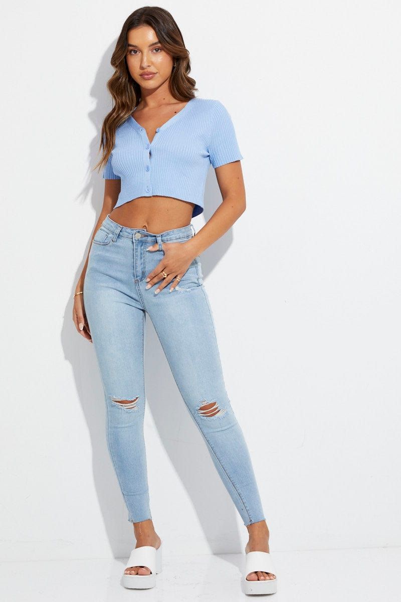 Blue Skinny Denim Jeans Mid Rise sold by Ally Fashion