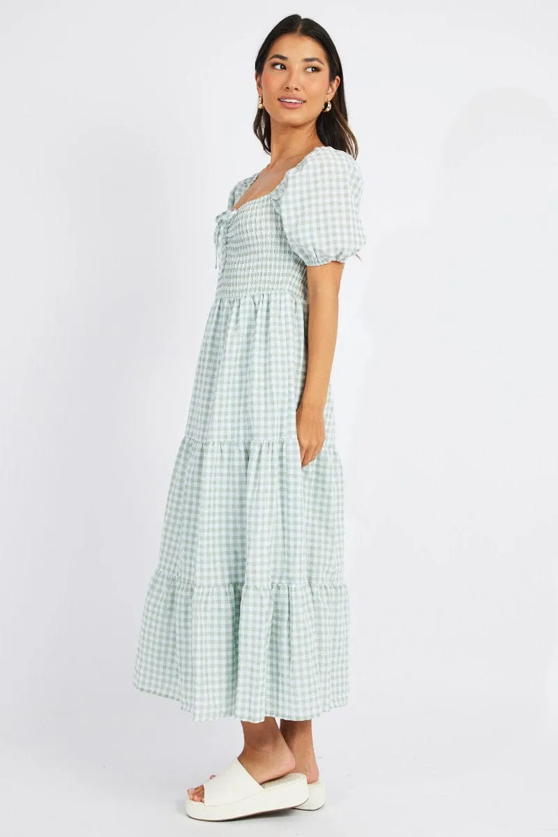 Green Check Maxi Dress Short Sleeve Shirred sold by Ally Fashion product image thumbnail 4