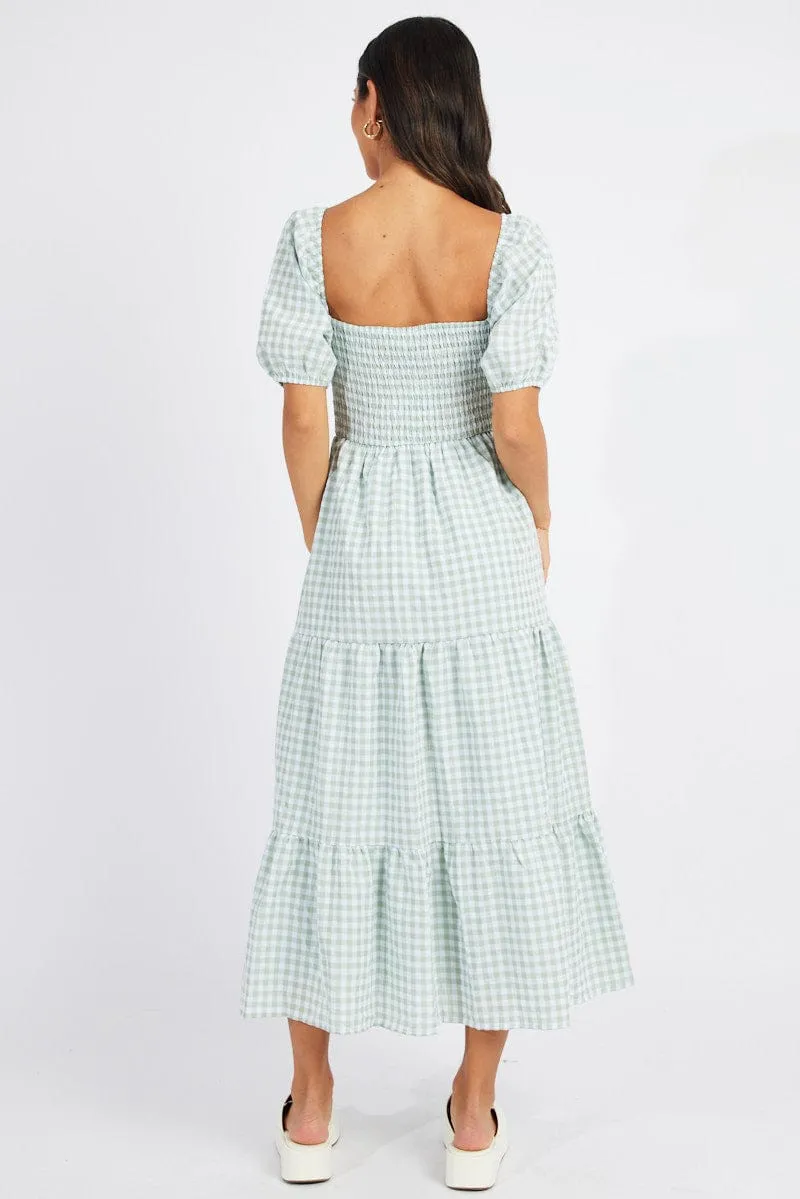 Green Check Maxi Dress Short Sleeve Shirred sold by Ally Fashion product image thumbnail 5