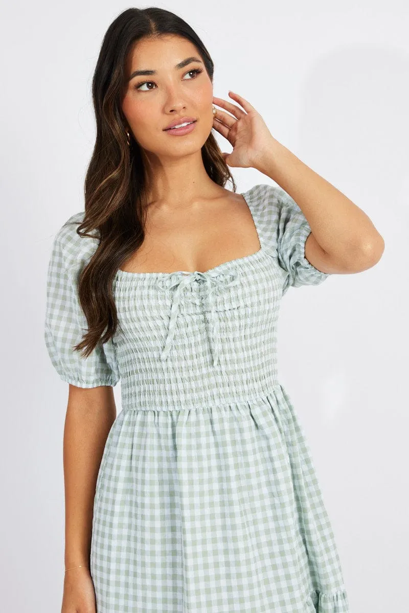 Green Check Maxi Dress Short Sleeve Shirred sold by Ally Fashion product image thumbnail 2