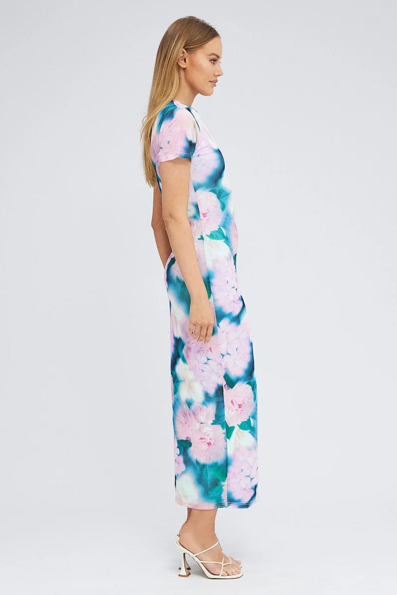 Pink Abstract Maxi Dress Short Sleeve Crew Neck Bodycon Mesh sold by Ally Fashion product image thumbnail 4