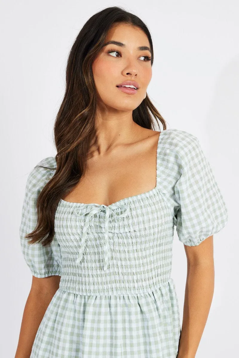 Green Check Maxi Dress Short Sleeve Shirred sold by Ally Fashion product image thumbnail 3