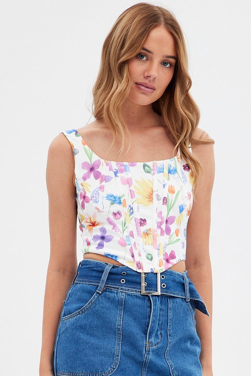 White Floral Bonded Corset Top sold by Ally Fashion product image thumbnail 3