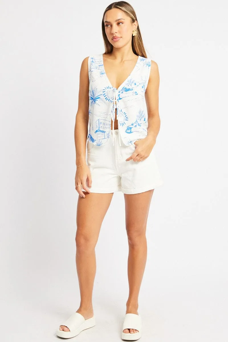 Blue Abstract Tie Up Top Linen sold by Ally Fashion product image thumbnail 2