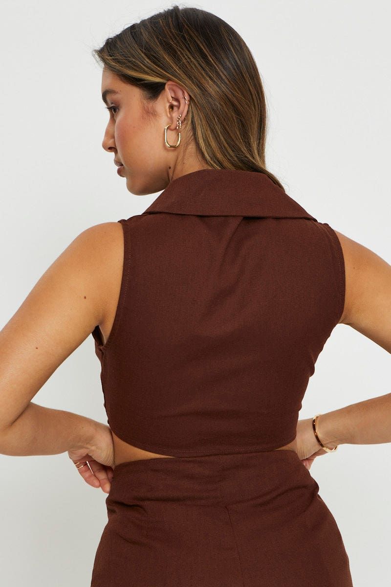 Brown Crop Top Sleeveless Tie Up sold by Ally Fashion product image thumbnail 5