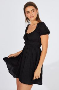 Black Fit and Flare Dress Short Sleeve Ruched sold by Ally Fashion
