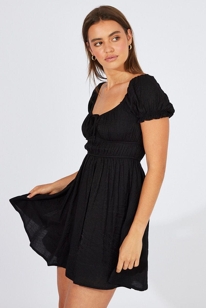 Black Fit and Flare Dress Short Sleeve Ruched sold by Ally Fashion product image thumbnail 4