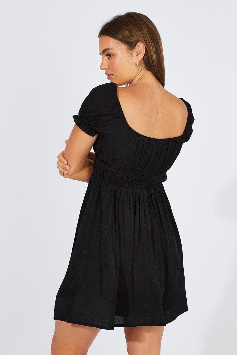 Black Fit and Flare Dress Short Sleeve Ruched sold by Ally Fashion product image thumbnail 5