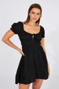 Black Fit and Flare Dress Short Sleeve Ruched sold by Ally Fashion