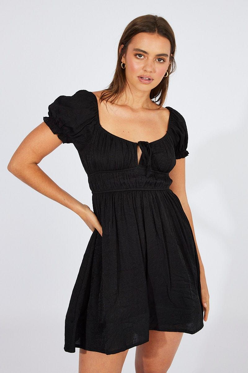 Black Fit and Flare Dress Short Sleeve Ruched sold by Ally Fashion product image thumbnail 3