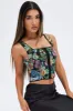 Black Floral Corset Top Sleeveless Square Neck Hook & Eye sold by Ally Fashion