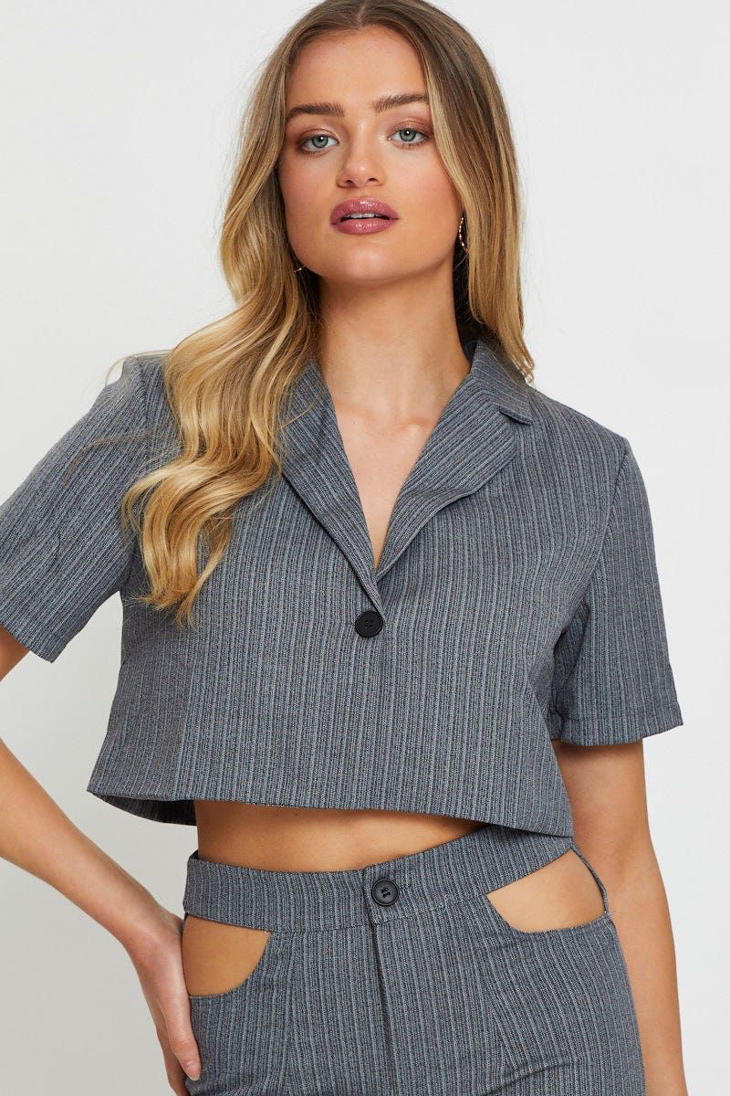 Stripe Wrap Top Short Sleeve Crop sold by Ally Fashion product image thumbnail 3
