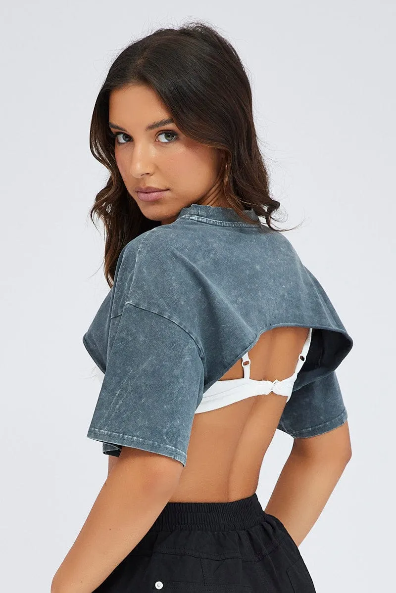 Grey Graphic Tee Short Sleeve Crop Round Neck sold by Ally Fashion product image thumbnail 5