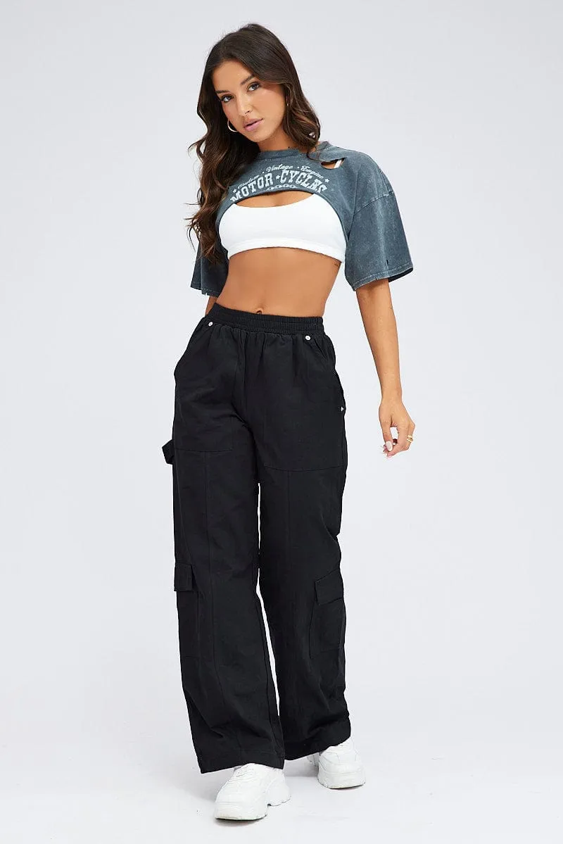 Grey Graphic Tee Short Sleeve Crop Round Neck sold by Ally Fashion product image thumbnail 2