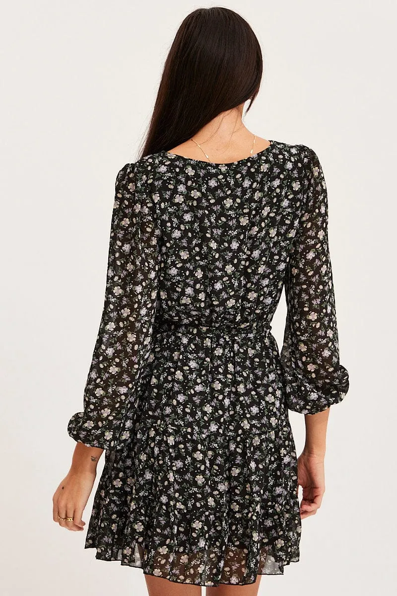 Print Mini Dress Long Sleeve V Neck sold by Ally Fashion product image thumbnail 5