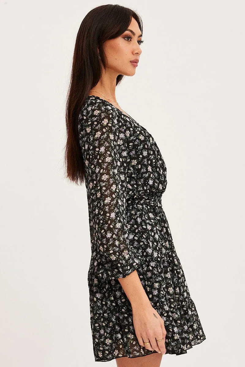 Print Mini Dress Long Sleeve V Neck sold by Ally Fashion product image thumbnail 4