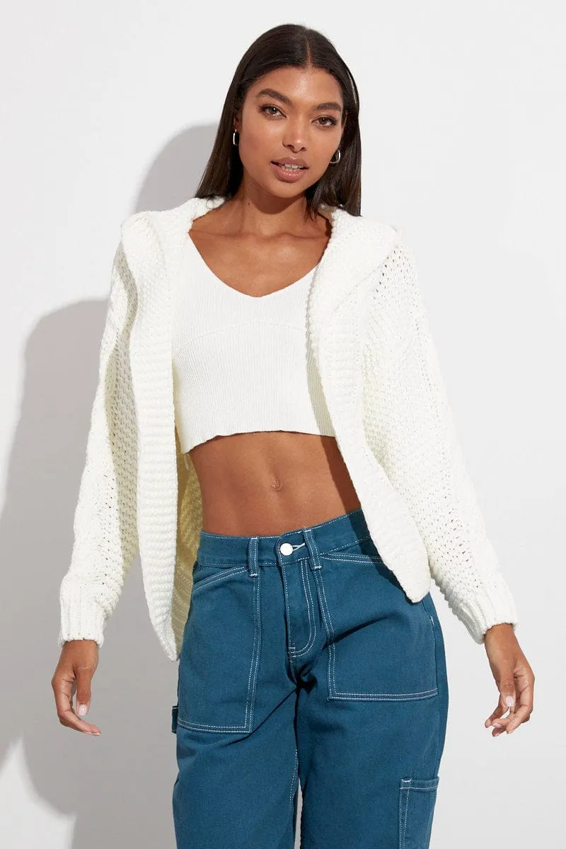 White Hooded Cable Knit Cardigan sold by Ally Fashion product image thumbnail 3