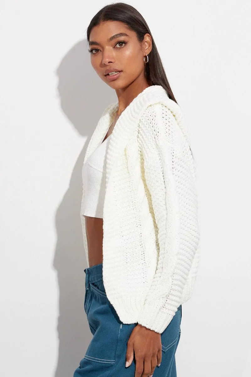White Hooded Cable Knit Cardigan sold by Ally Fashion product image thumbnail 4