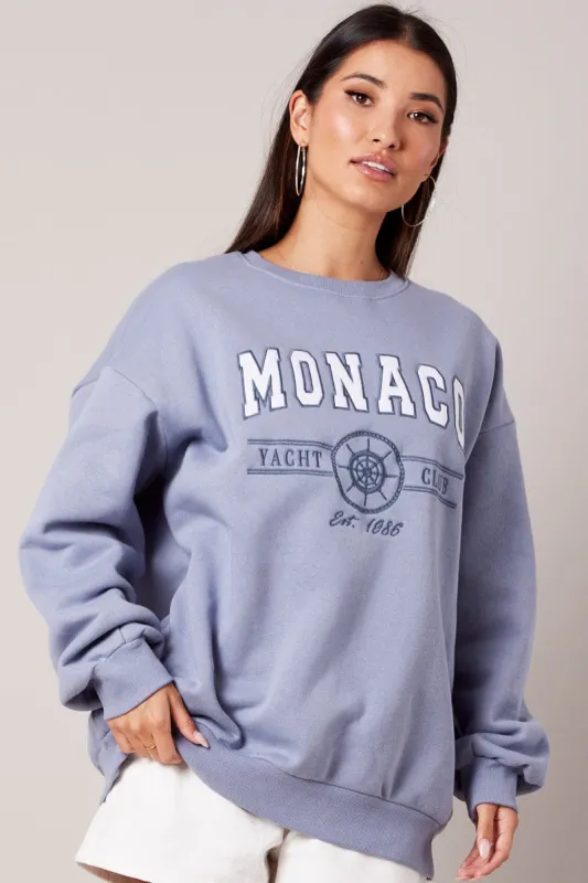 Blue Graphic Sweater Long Sleeve sold by Ally Fashion