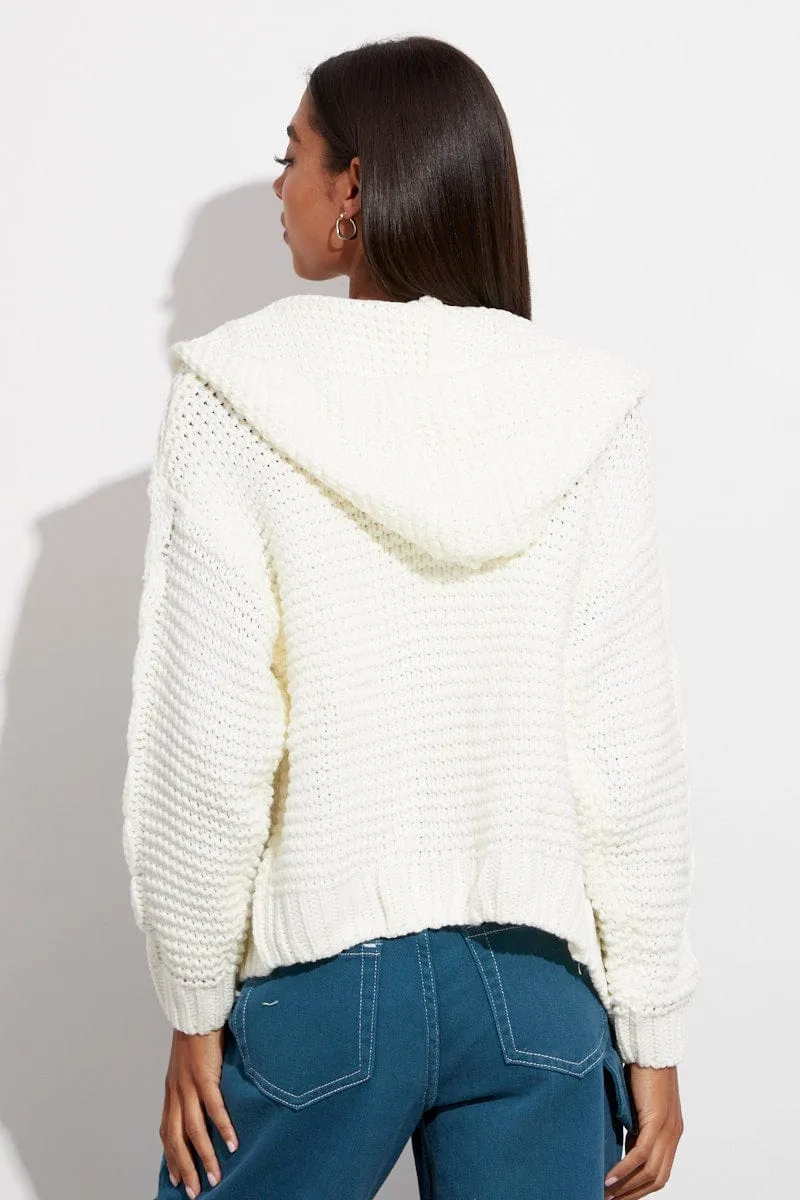 White Hooded Cable Knit Cardigan sold by Ally Fashion product image thumbnail 5