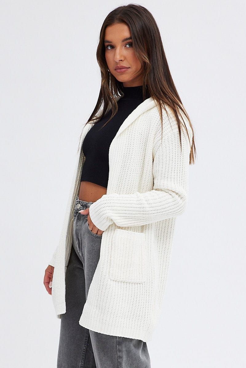 White Knit Cardigan Hooded Chenille sold by Ally Fashion product image thumbnail 4