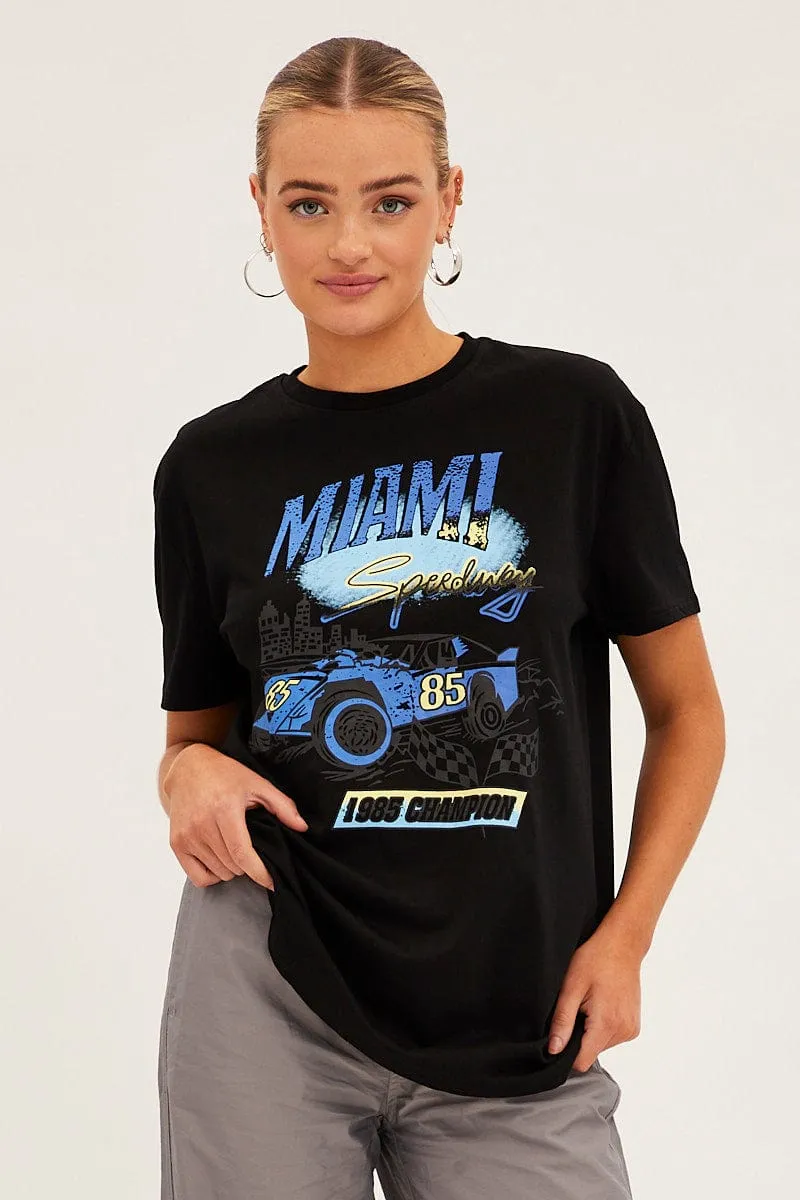 Black Cotton Jersey Short Sleeve Miami Graphic Tee sold by Ally Fashion product image thumbnail 3