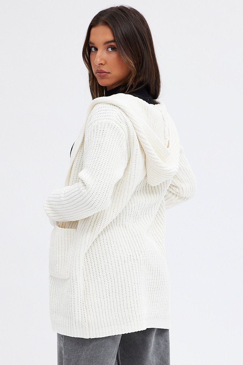 White Knit Cardigan Hooded Chenille sold by Ally Fashion product image thumbnail 5