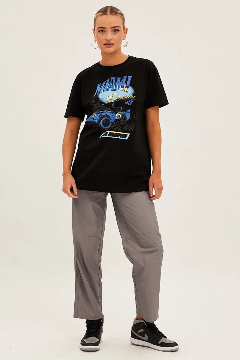 Black Cotton Jersey Short Sleeve Miami Graphic Tee sold by Ally Fashion product image thumbnail 2