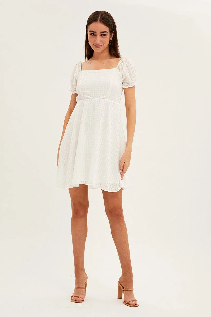 White Square Neck Puff Sleeve Skater Dress sold by Ally Fashion product image thumbnail 2