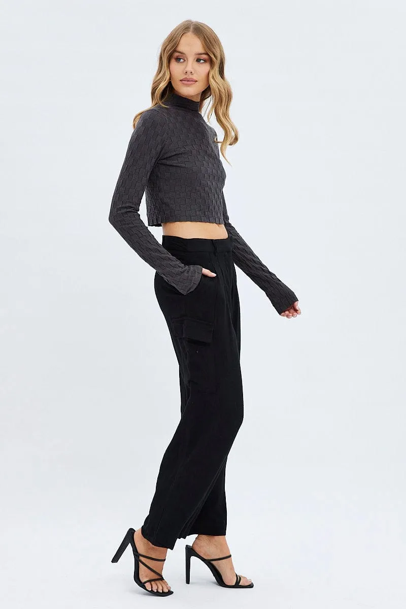 Black Cargo Pants Low Rise Wide Leg sold by Ally Fashion product image thumbnail 4