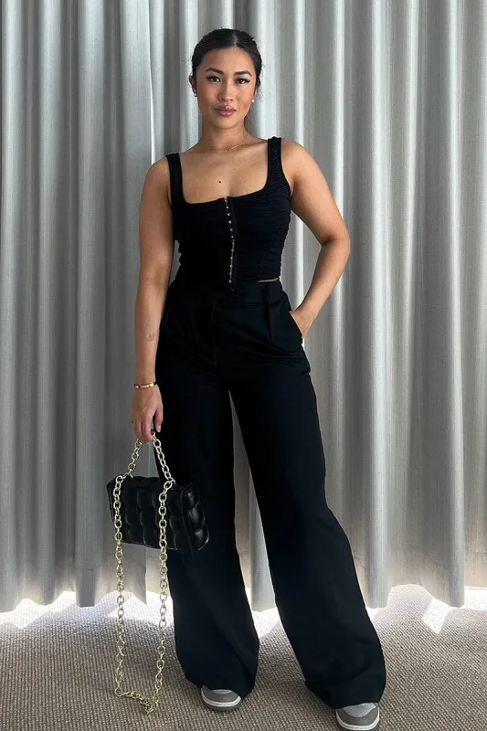 Black Cargo Pants Low Rise Wide Leg sold by Ally Fashion
