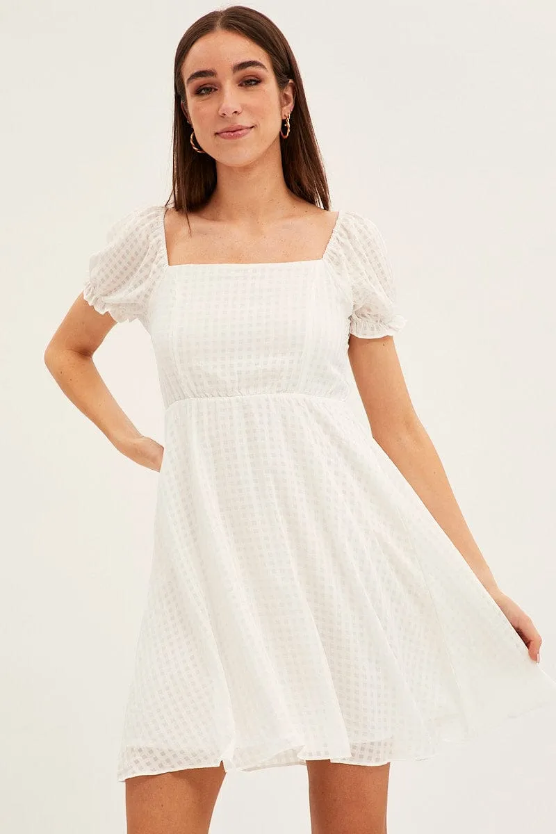 White Square Neck Puff Sleeve Skater Dress sold by Ally Fashion product image thumbnail 3