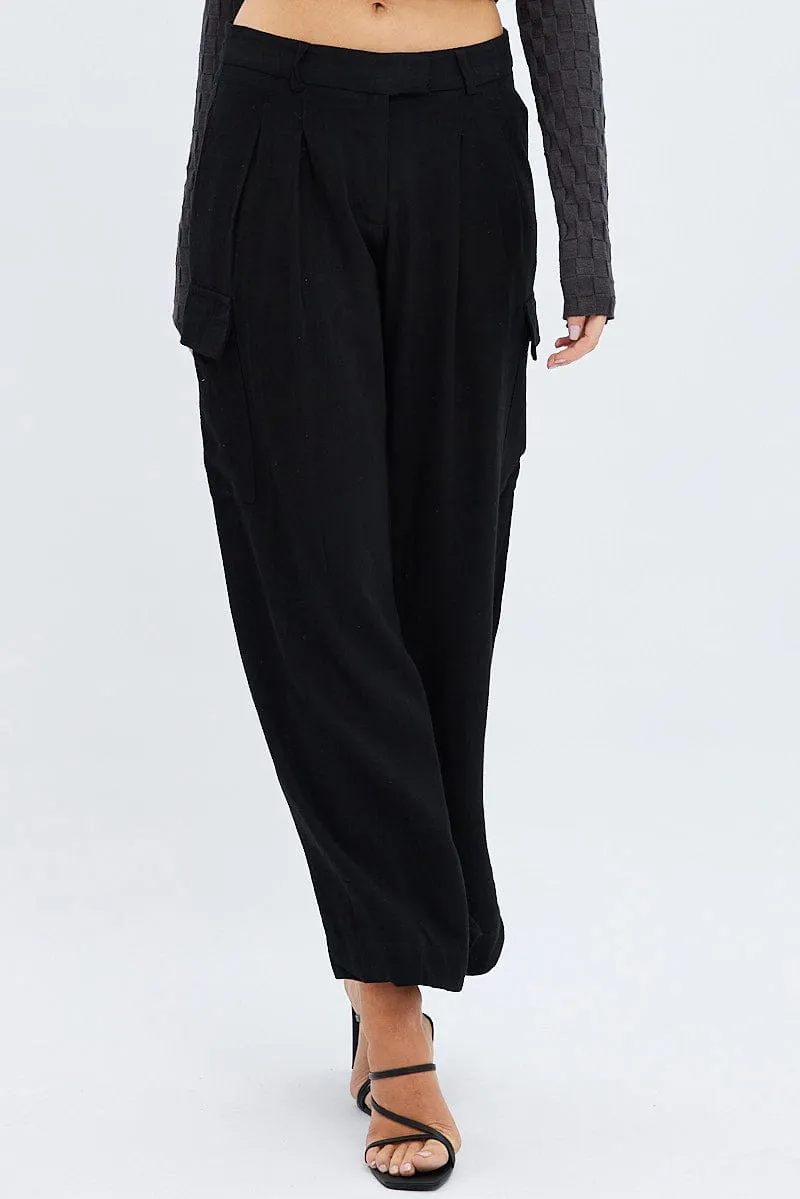 Black Cargo Pants Low Rise Wide Leg sold by Ally Fashion product image thumbnail 2