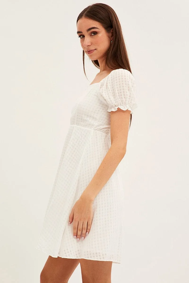White Square Neck Puff Sleeve Skater Dress sold by Ally Fashion product image thumbnail 4