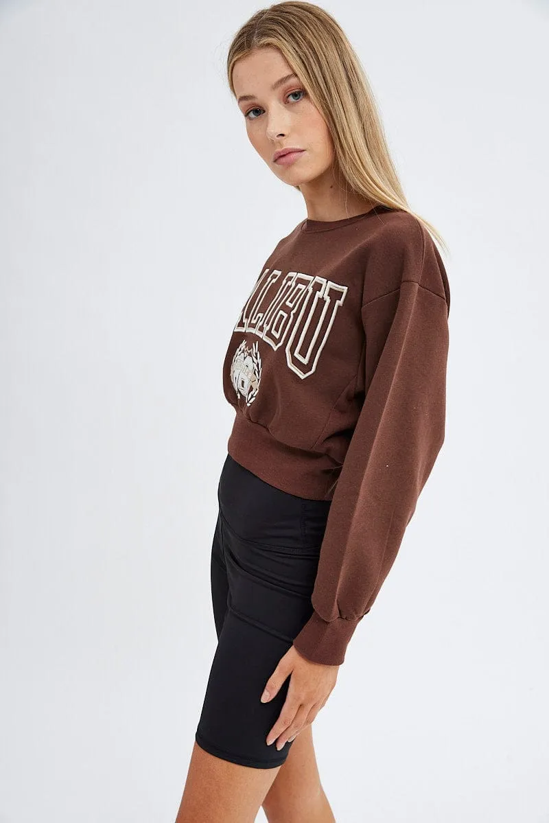 Brown Sweater Round Neck Long Sleeve Embroidery sold by Ally Fashion product image thumbnail 4