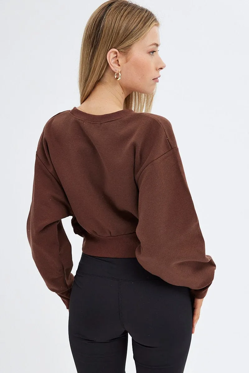 Brown Sweater Round Neck Long Sleeve Embroidery sold by Ally Fashion product image thumbnail 5