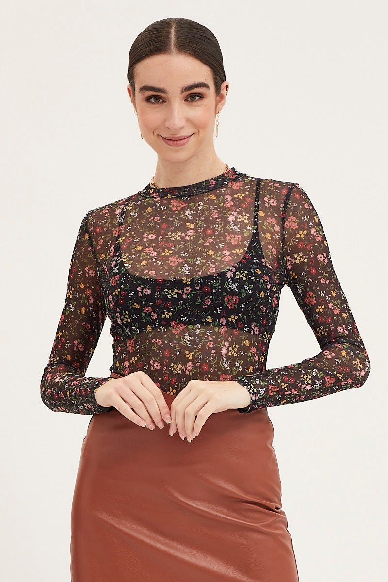 Print Jersey Top Long Sleeve Mesh sold by Ally Fashion