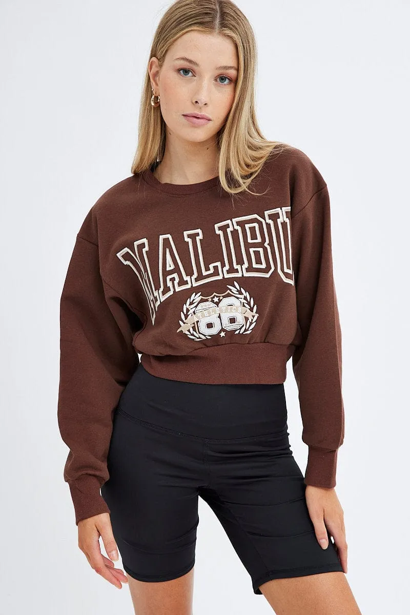 Brown Sweater Round Neck Long Sleeve Embroidery sold by Ally Fashion product image thumbnail 3