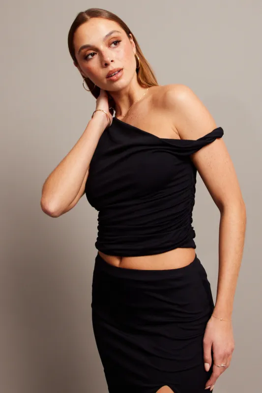 Black Supersoft Top Twist off Shoulder sold by Ally Fashion