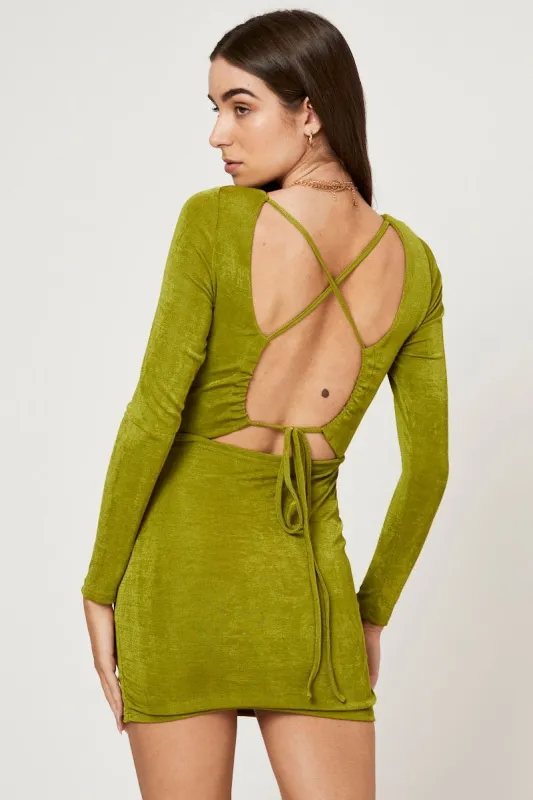 Green Strappy Tie Back Ruched Slinky Jersey Bodycon Dress sold by Ally Fashion