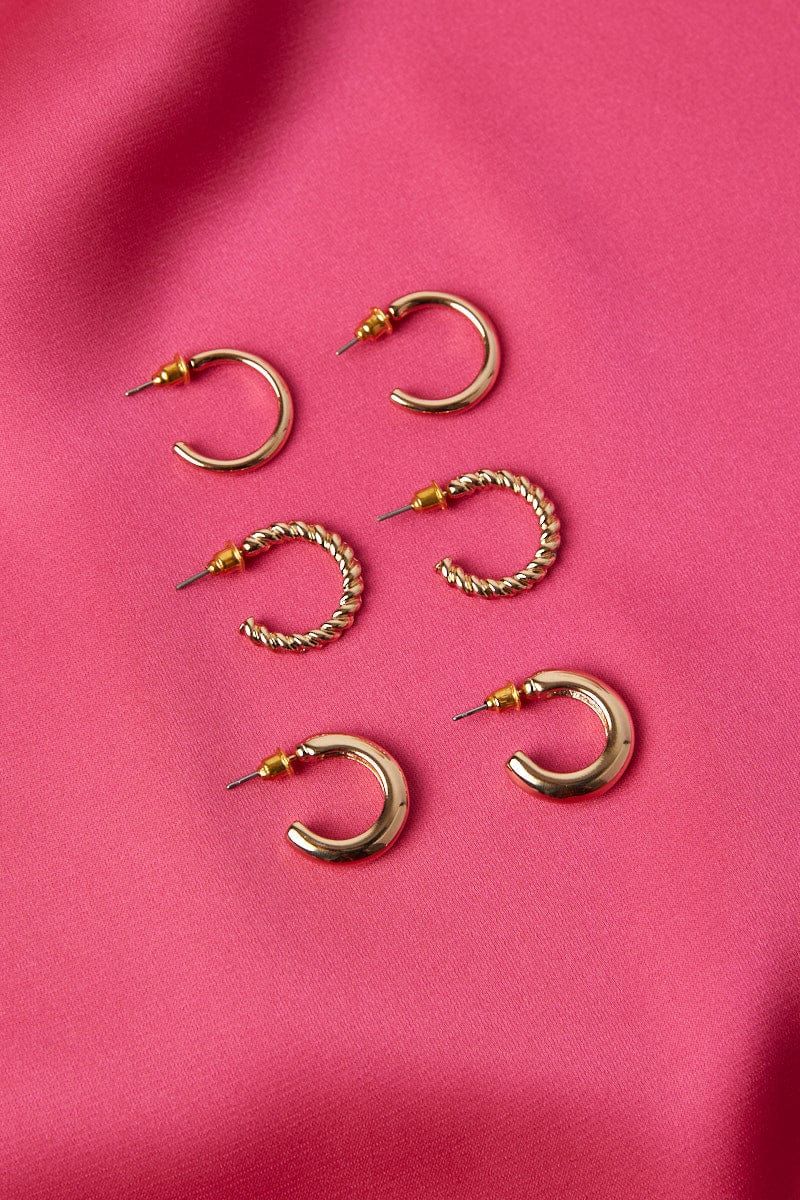 Gold Mixed Chunky and Twist Hoop Earrings Set sold by Ally Fashion