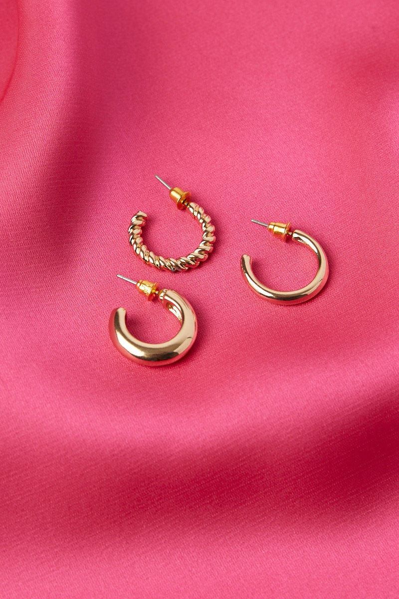 Gold Mixed Chunky and Twist Hoop Earrings Set sold by Ally Fashion product image thumbnail 2